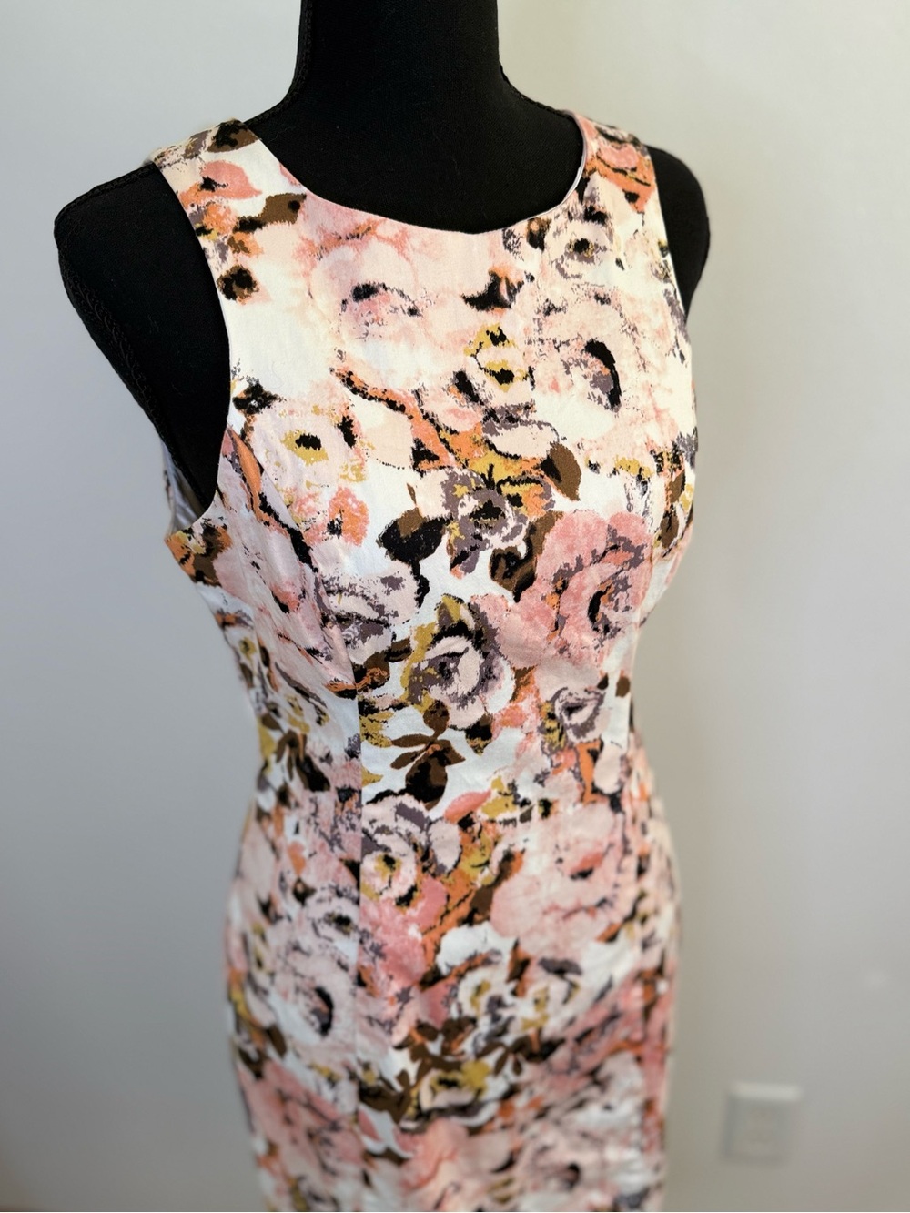 Ladakh Floral Sheath Dress Size 8 Pink Stretch Midi Wedding Guest Cocktail